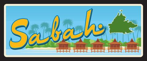 sabah Maleisisch staat, retro reizen bord vector