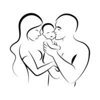 gelukkig familie, vader en moeder houden een baby in hun armen. schets illustratie. voor voorkant omslag, afdrukken, logo, enz vector