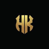 hk logo monogram met gouden kleuren en schildvorm ontwerpsjabloon vector