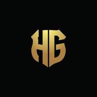 hg logo monogram met gouden kleuren en schildvorm ontwerpsjabloon vector
