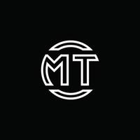 mt logo monogram met negatieve ruimte cirkel afgeronde ontwerpsjabloon vector