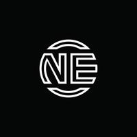 ne logo monogram met negatieve ruimte cirkel afgeronde ontwerpsjabloon vector