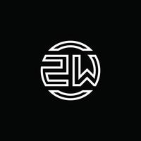 zw logo monogram met negatieve ruimte cirkel afgeronde ontwerpsjabloon vector