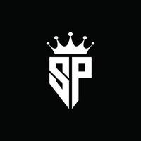 sp logo monogram embleem stijl met kroonvorm ontwerpsjabloon vector