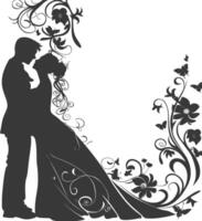 ai gegenereerd silhouet elementen van de bruid en bruidegom voor bruiloft uitnodigingen zijn zwart enkel en alleen vector