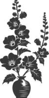 silhouet stokrozen bloem in de vaas zwart kleur enkel en alleen vector