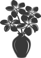 silhouet plumeria bloem in de vaas zwart kleur enkel en alleen vector