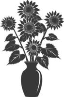 silhouet zonnebloem bloem in de vaas zwart kleur enkel en alleen vector