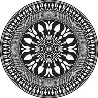 zwart monochroom klassiek Grieks ronde ornament. cirkel van oude Griekenland en de Romeins rijk. byzantijns schilderij van muren, vloeren en plafonds. decoratie van Europese paleizen vector