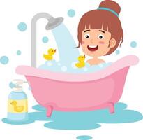 weinig kind nemen een bad in de bad vector