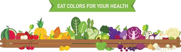 eten kleuren voor uw gezondheid, eten een regenboog van fruit en groenten illustratie vector
