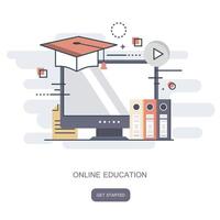 Aan lijn opleiding, opleiding, Aan lijn zelfstudie, e-learning concept. vlak illustratie. vector