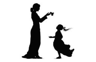 mam en kind zwart silhouet geïsoleerd Aan een wit achtergrond vector