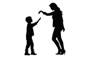 moeder en zoon silhouet geïsoleerd Aan een wit achtergrond vector