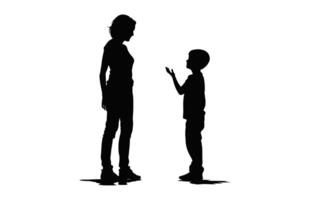 moeder en kind zwart silhouet geïsoleerd Aan een wit achtergrond vector