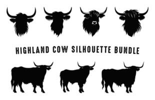 hoogland vee silhouetten set, hoogland koe hoofd silhouet zwart clip art bundel vector