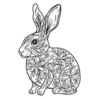 zwart en wit illustratie van een konijn, schets tekening, sier- bloemen patroon van de Pasen konijn vector