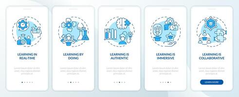 ervaringsgericht aan het leren blauw onboarding mobiel app scherm. onderwijs walkthrough 5 stappen bewerkbare grafisch instructies met lineair concepten. ui, ux, gui sjabloon vector
