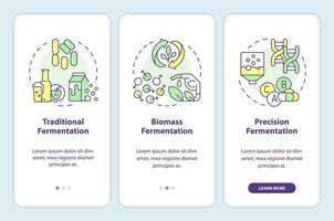 types van fermentatie onboarding mobiel app scherm. voedsel industrie. walkthrough 3 stappen bewerkbare grafisch instructies met lineair concepten. ui, ux, gui sjabloon vector