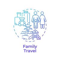 familie reizen blauw helling concept icoon. op reis met kinderen. strand vakantie. vrije tijd reis. ronde vorm lijn illustratie. abstract idee. grafisch ontwerp. gemakkelijk naar gebruik in toepassing vector