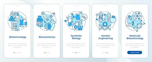 leven wetenschappen technologieën blauw onboarding mobiel app scherm. walkthrough 5 stappen bewerkbare grafisch instructies met lineair concepten. ui, ux, gui sjabloon. Montserrat halfvet, regelmatig fonts gebruikt vector