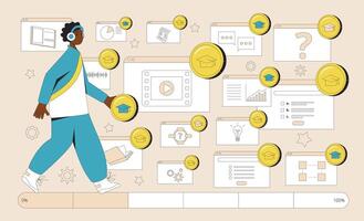 gamification in aan het leren werkwijze. illustratie. vector