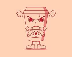 retro tekenfilm kop van koffie boos. mascotte ontwerp sjabloon vector