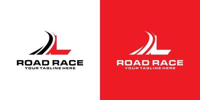 brief l en weg racing logo ontwerpen, racing logo's, asfalt, asfalt wegen, automotive en workshops vector