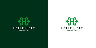 Gezondheid abstract logo ontwerp brief h en groen bladeren voor kruiden, natuur vector