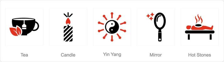 een reeks van 5 schoonheid en spa pictogrammen net zo thee, kaars, ying yang vector