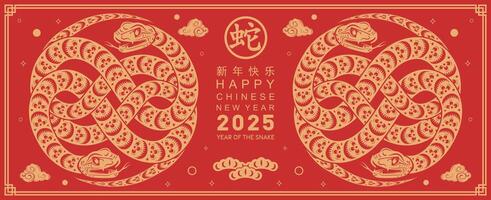 gelukkig Chinese nieuw jaar 2025 de slang dierenriem teken met bloem, lantaarn, aziatisch elementen slang logo rood en goud papier besnoeiing stijl Aan kleur achtergrond. gelukkig nieuw jaar 2025 jaar van de slang. vector