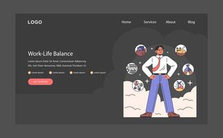 werk leven balans donker of nacht mode web, landen. carrière en persoonlijk vector