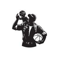 basketbal speler vader met bal mand silhouet vector