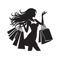 boodschappen doen meisje silhouet illustratie vector