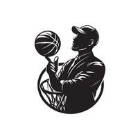 basketbal speler vader met bal mand silhouet vector