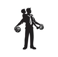 basketbal speler vader met bal mand silhouet vector