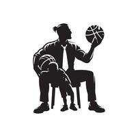basketbal speler vader met bal mand silhouet vector