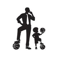 basketbal speler vader met bal mand silhouet vector