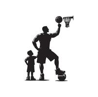 basketbal speler vader met bal mand silhouet vector