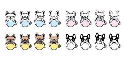 hond Frans bulldog icoon koffie kop puppy huisdier poot karakter tekenfilm symbool sjaal illustratie tekening ontwerp vector