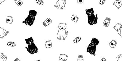 kat naadloos patroon katje voedsel kom melk calico huisdier sjaal geïsoleerd herhaling achtergrond tekenfilm dier tegel behang illustratie tekening ontwerp vector