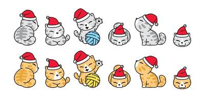 kat Kerstmis de kerstman claus hoed icoon calico katje garen bal logo symbool karakter tekenfilm illustratie ontwerp vector