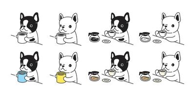 hond Frans bulldog icoon koffie thee huisdier tekenfilm karakter symbool sjaal illustratie tekening ontwerp vector