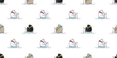 beer naadloos patroon polair visvangst herhaling behang teddy sjaal geïsoleerd tekenfilm tegel achtergrond tekening illustratie ontwerp vector