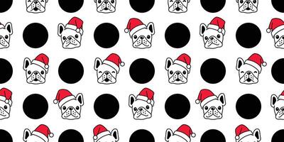 hond naadloos patroon Kerstmis Frans bulldog de kerstman claus hoed hoofd polka punt sjaal geïsoleerd tekenfilm herhaling achtergrond tegel behang illustratie ontwerp vector