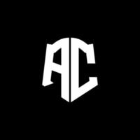 AC monogram brief logo lint met schild stijl geïsoleerd op zwarte achtergrond vector