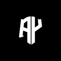 ay monogram brief logo lint met schild stijl geïsoleerd op zwarte achtergrond vector