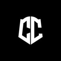 CC monogram brief logo lint met schild stijl geïsoleerd op zwarte achtergrond vector