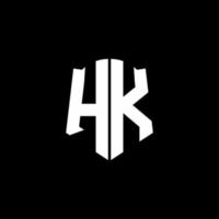 hk monogram brief logo lint met schild stijl geïsoleerd op zwarte achtergrond vector