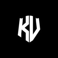 Kv monogram brief logo lint met schild stijl geïsoleerd op zwarte achtergrond vector